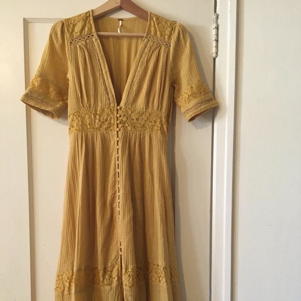 Free People Yellow Cotton Maxi Dress